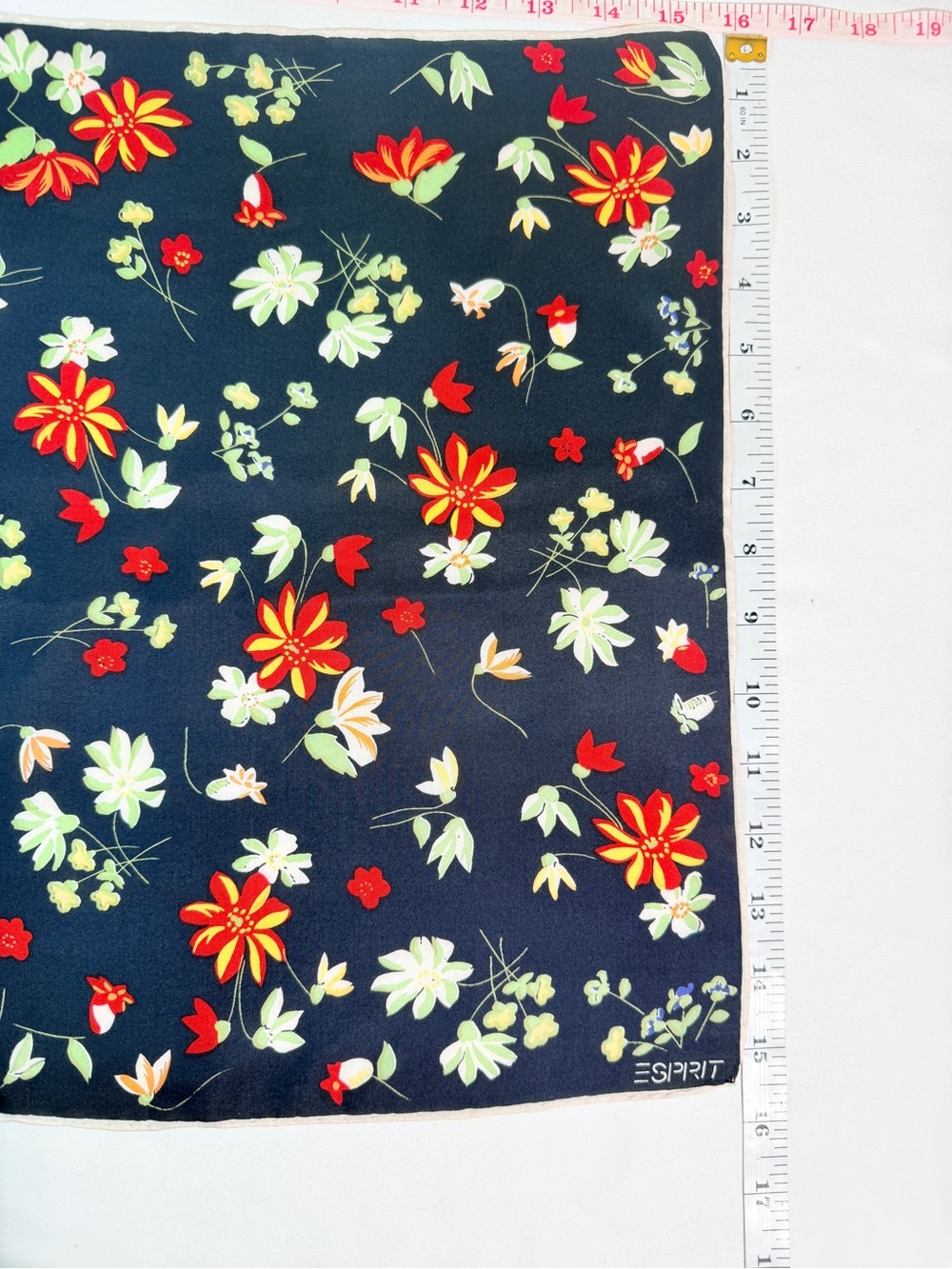 Esprit Vintage 100% Silk Floral Square Scarf Navy Red 16x16 - Picture 4 of 8